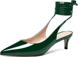 WAYDERNS Women's Pointed Toe Slender Wrap-Around Self Tie Patent Slingback Kitten Low Heel Pumps Shoes 2 Inch