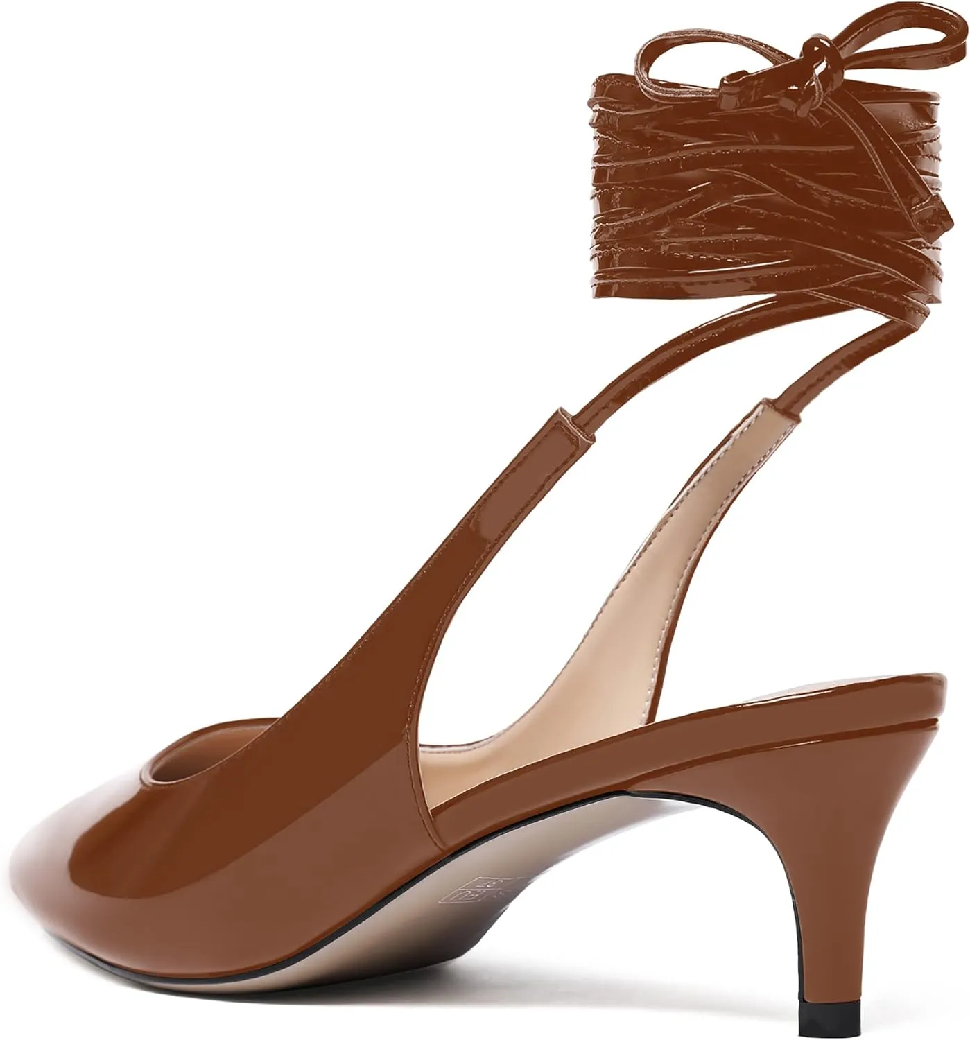 WAYDERNS Women's Pointed Toe Slender Wrap-Around Self Tie Patent Slingback Kitten Low Heel Pumps Shoes 2 Inch