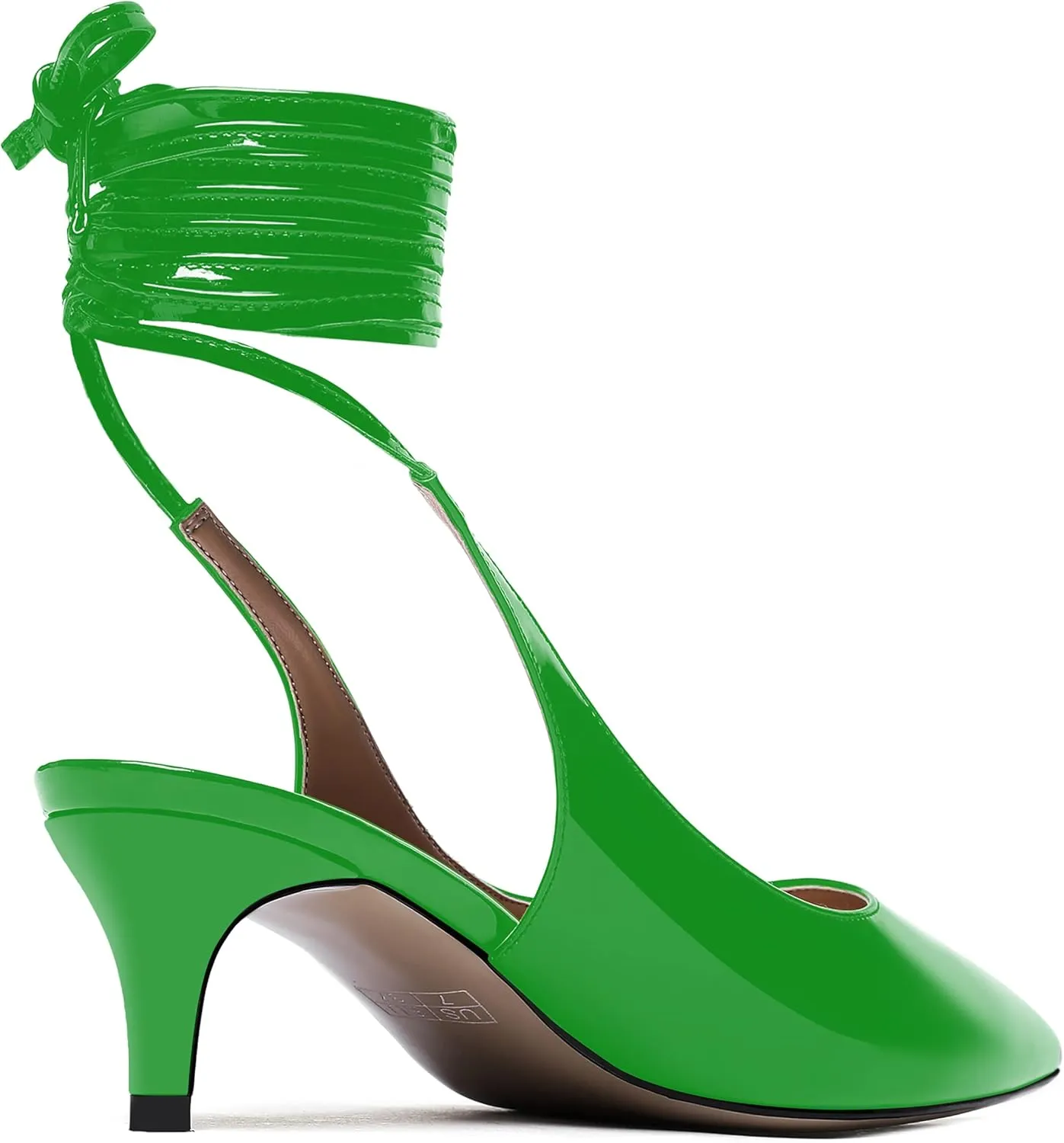 WAYDERNS Women's Pointed Toe Slender Wrap-Around Self Tie Patent Slingback Kitten Low Heel Pumps Shoes 2 Inch