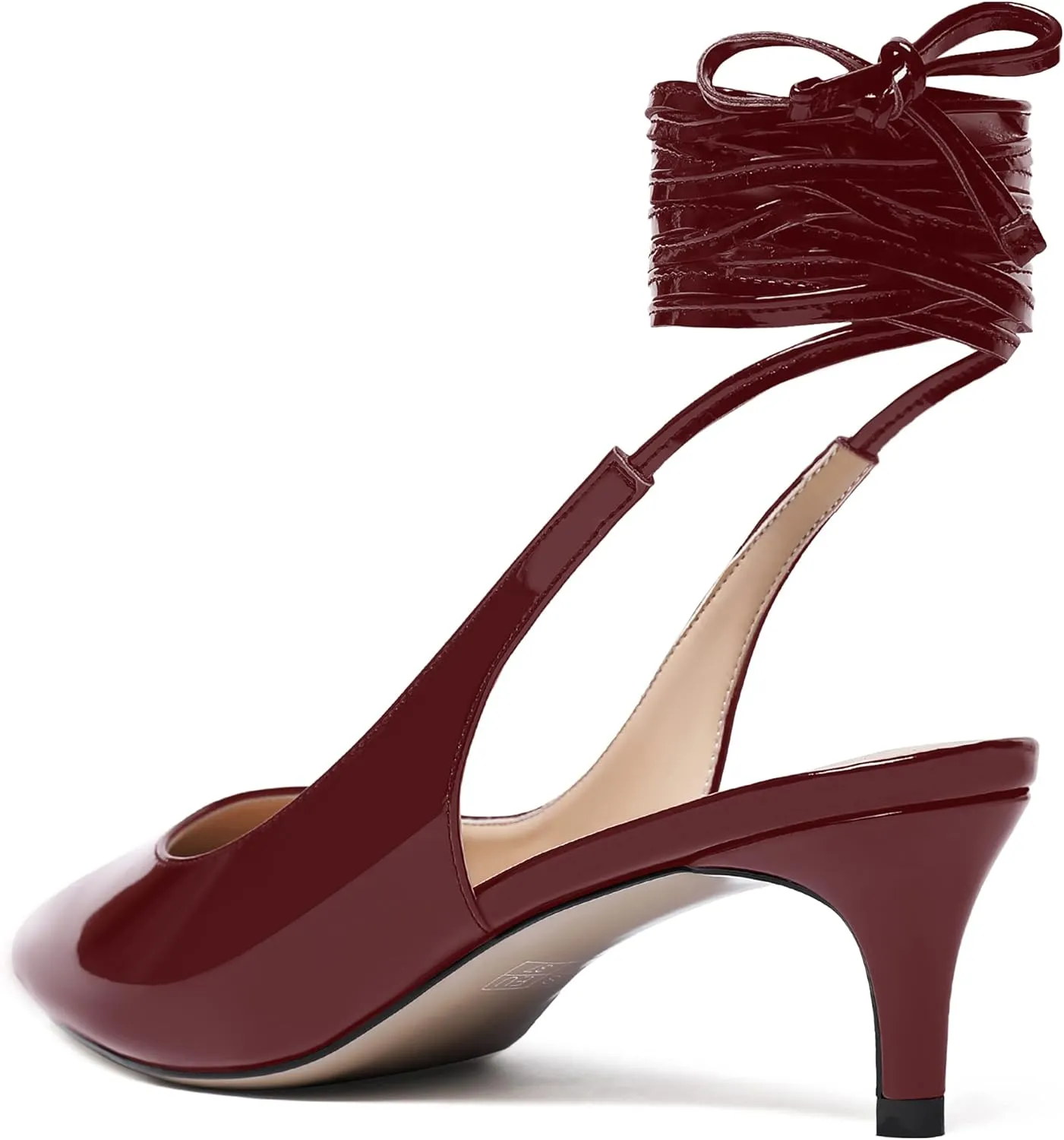 WAYDERNS Women's Pointed Toe Slender Wrap-Around Self Tie Patent Slingback Kitten Low Heel Pumps Shoes 2 Inch