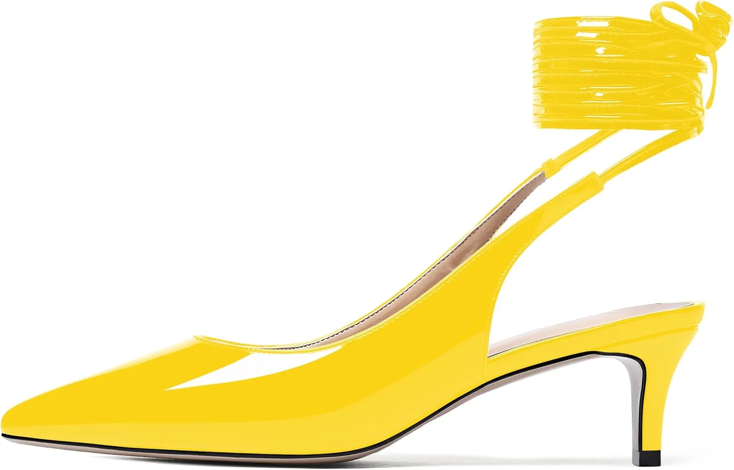 WAYDERNS Women's Pointed Toe Slender Wrap-Around Self Tie Patent Slingback Kitten Low Heel Pumps Shoes 2 Inch