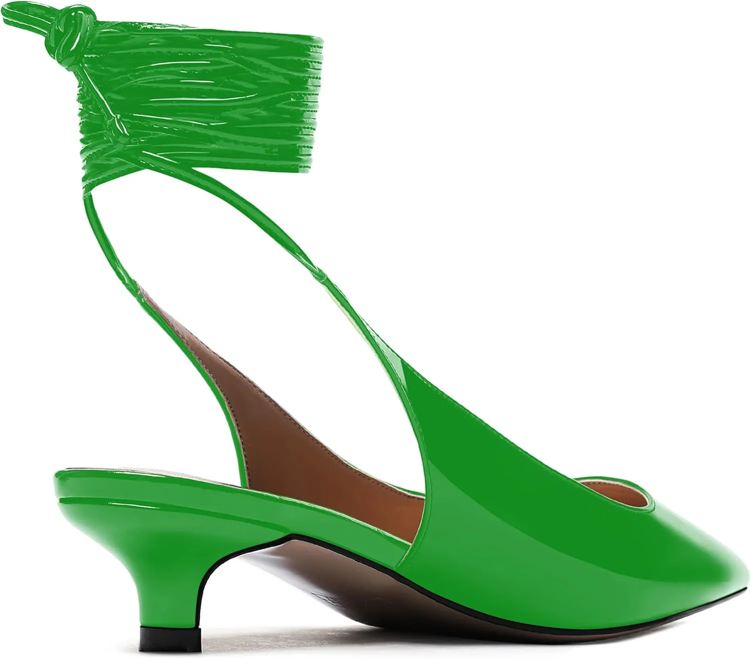 WAYDERNS Women's Slender Wrap-Around Ankle Straps Slingback Patent Pointed Toe Solid Kitten Low Heel Pumps Shoes 1.5 Inch