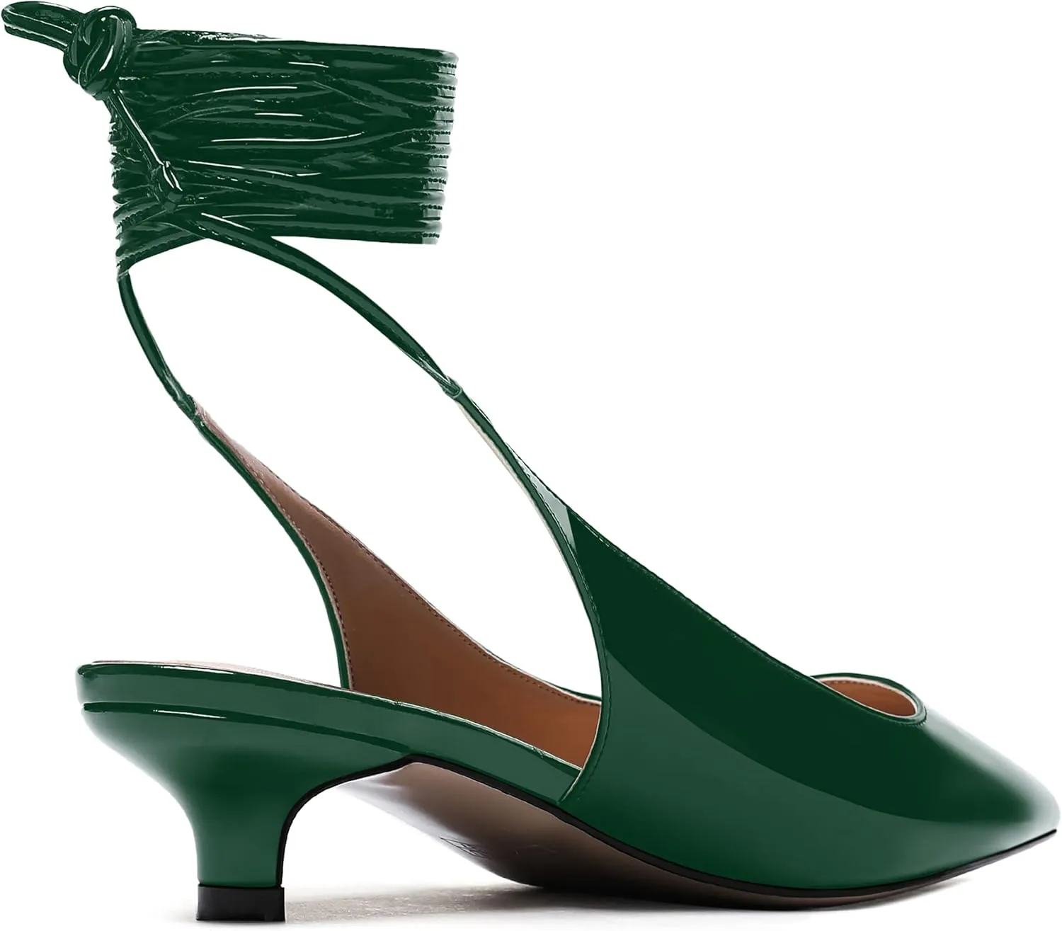WAYDERNS Women's Slender Wrap-Around Ankle Straps Slingback Patent Pointed Toe Solid Kitten Low Heel Pumps Shoes 1.5 Inch
