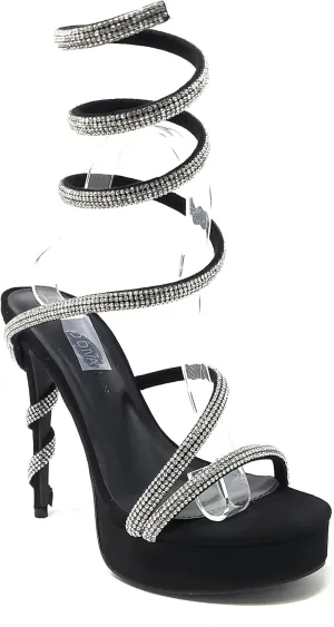 Wild Diva Women's Liz-34 Rhinestone Wrap Around Coil Spiral Embellished Straps & Heels Platform Stiletto Heels Sandals