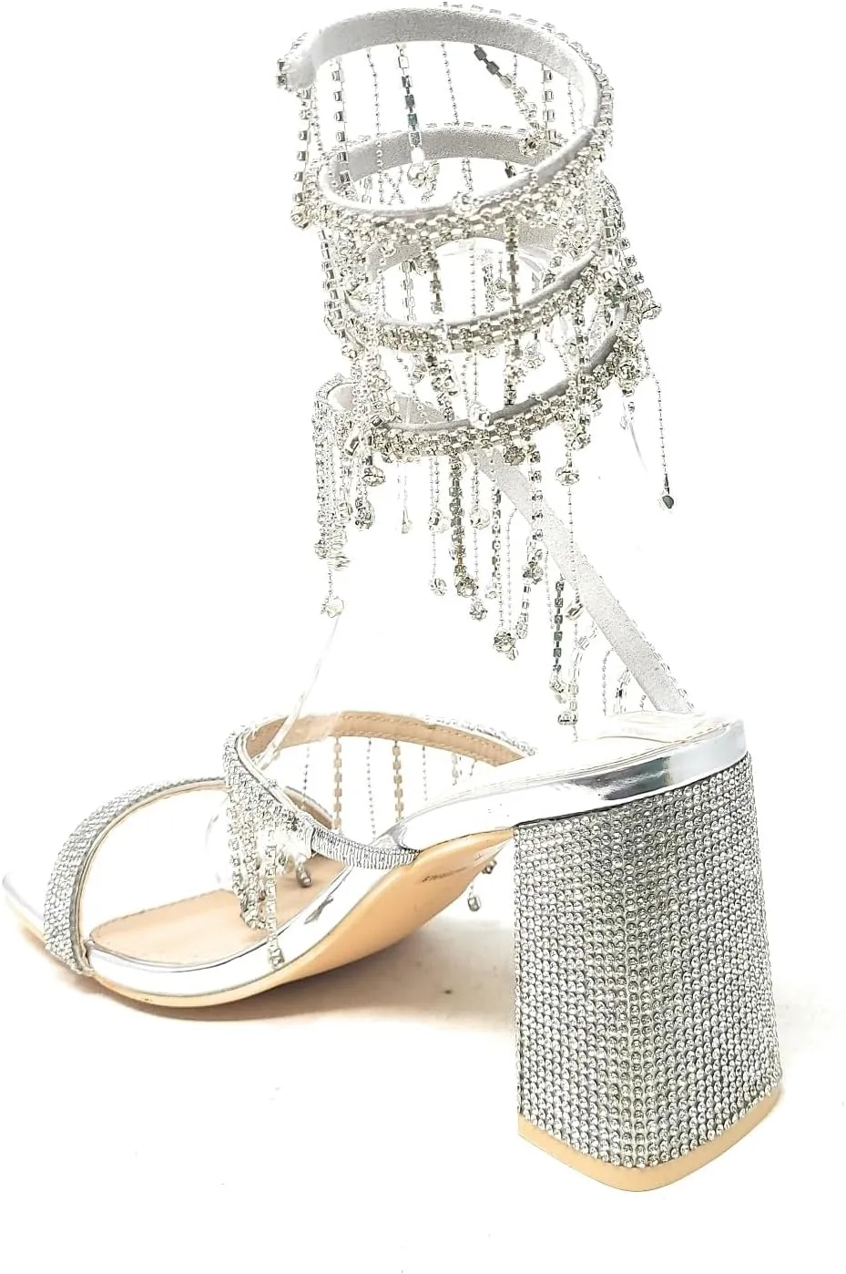 Wild Diva Women's Molla-01 Chandelier Embellished Rhinestone Spiral Coil Wrap Around Chunky Block Heels