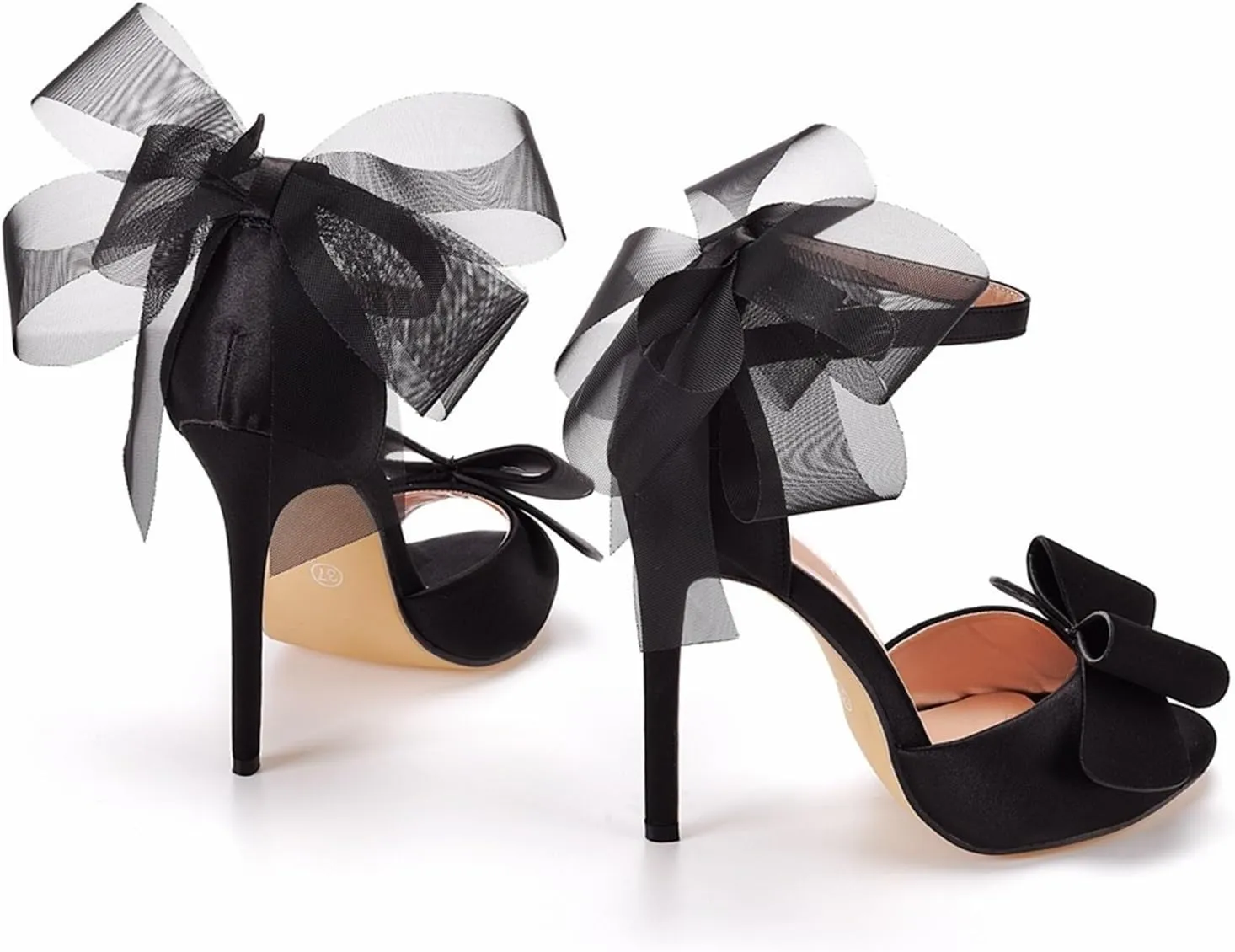 Women's Bowknot Ankle Strap Stiletto Heels Open Toe Heeled Sandals Wedding Bridal Prom Dance Dress Shoes