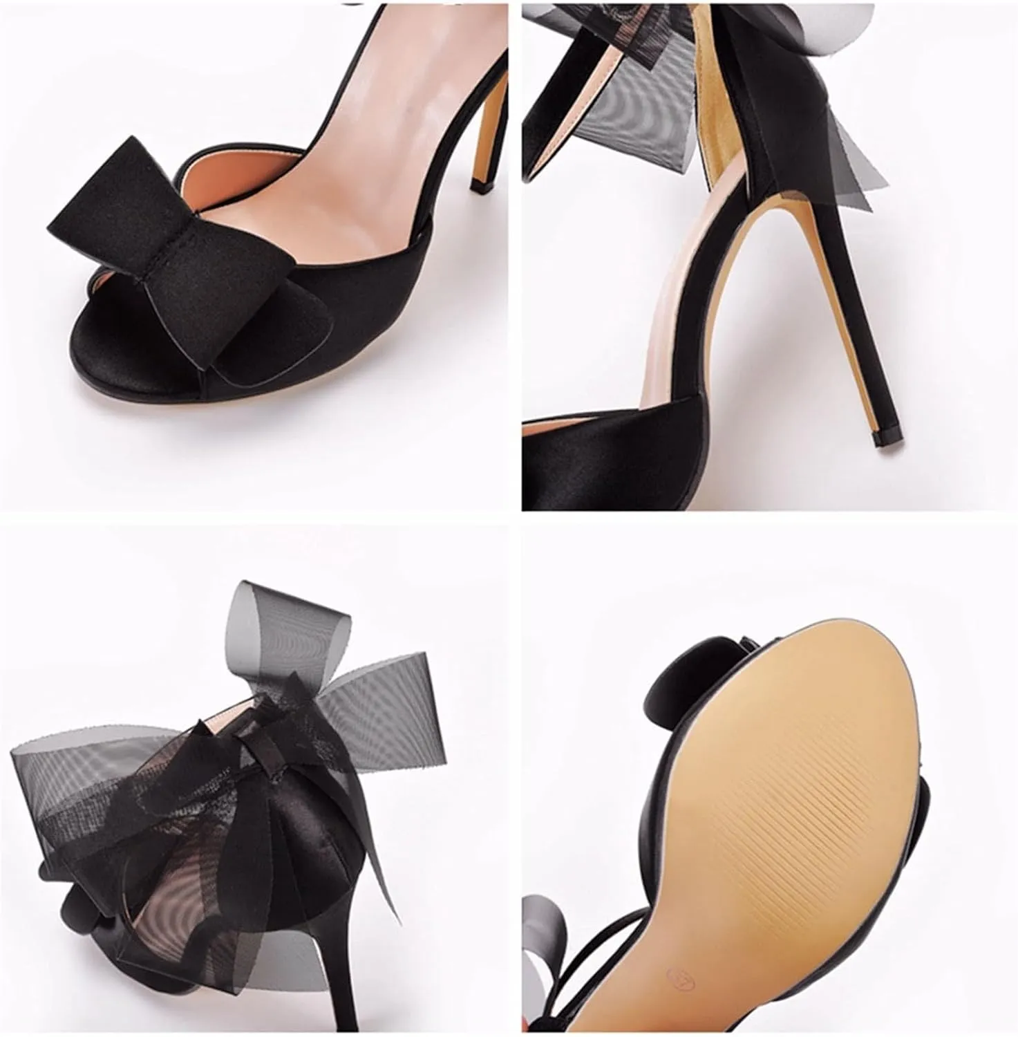 Women's Bowknot Ankle Strap Stiletto Heels Open Toe Heeled Sandals Wedding Bridal Prom Dance Dress Shoes
