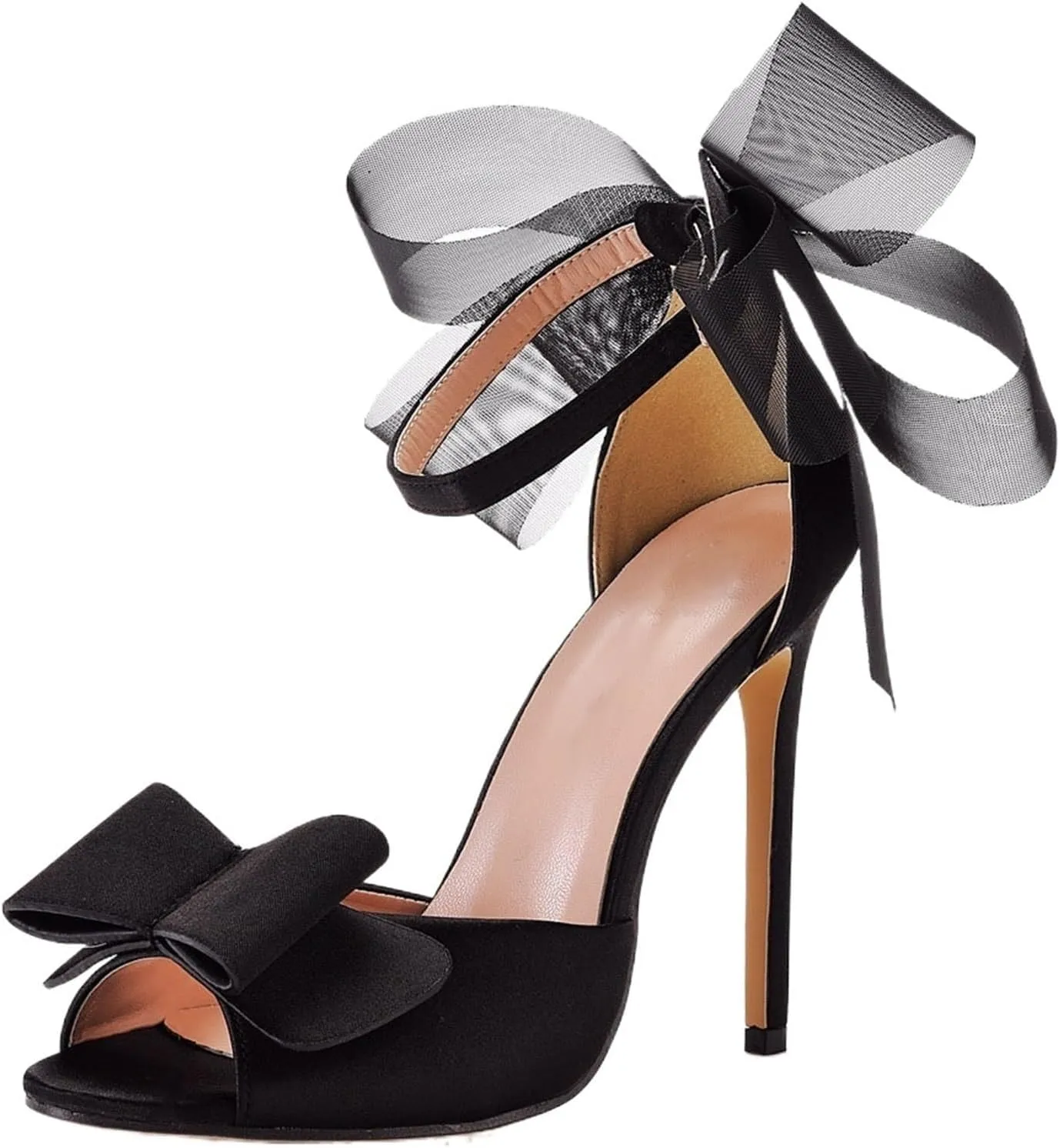Women's Bowknot Ankle Strap Stiletto Heels Open Toe Heeled Sandals Wedding Bridal Prom Dance Dress Shoes