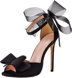 Women's Bowknot Ankle Strap Stiletto Heels Open Toe Heeled Sandals Wedding Bridal Prom Dance Dress Shoes