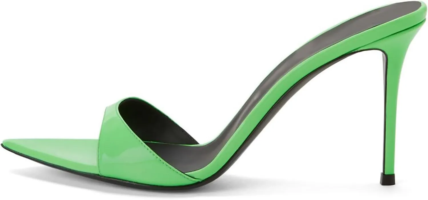 Women'S Leather Pointed Open Toe Stiletto Sandals Fashionable Slip-On High Heel Dress Mule Sandals Office Party Formal Slingback Pumps