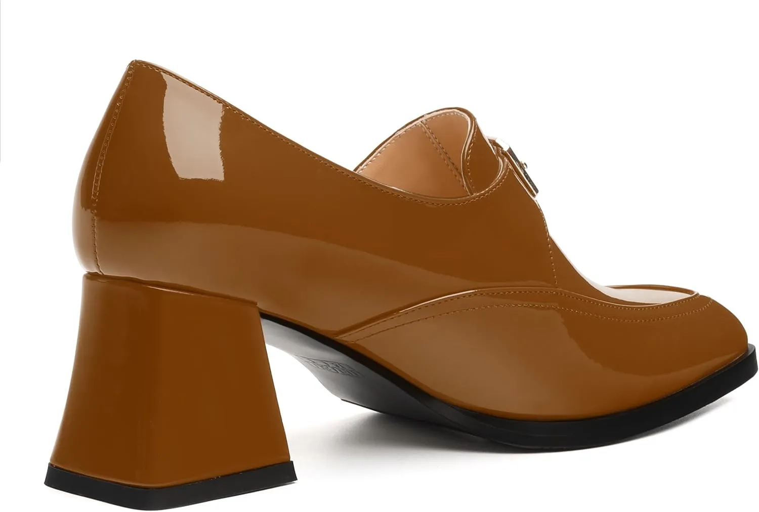 Women's Loafers with Belt Buckle, Fashion Closed Square Toe Chunky Heeled Loafer Shose Comfortable Slip On Solid Dress Shose