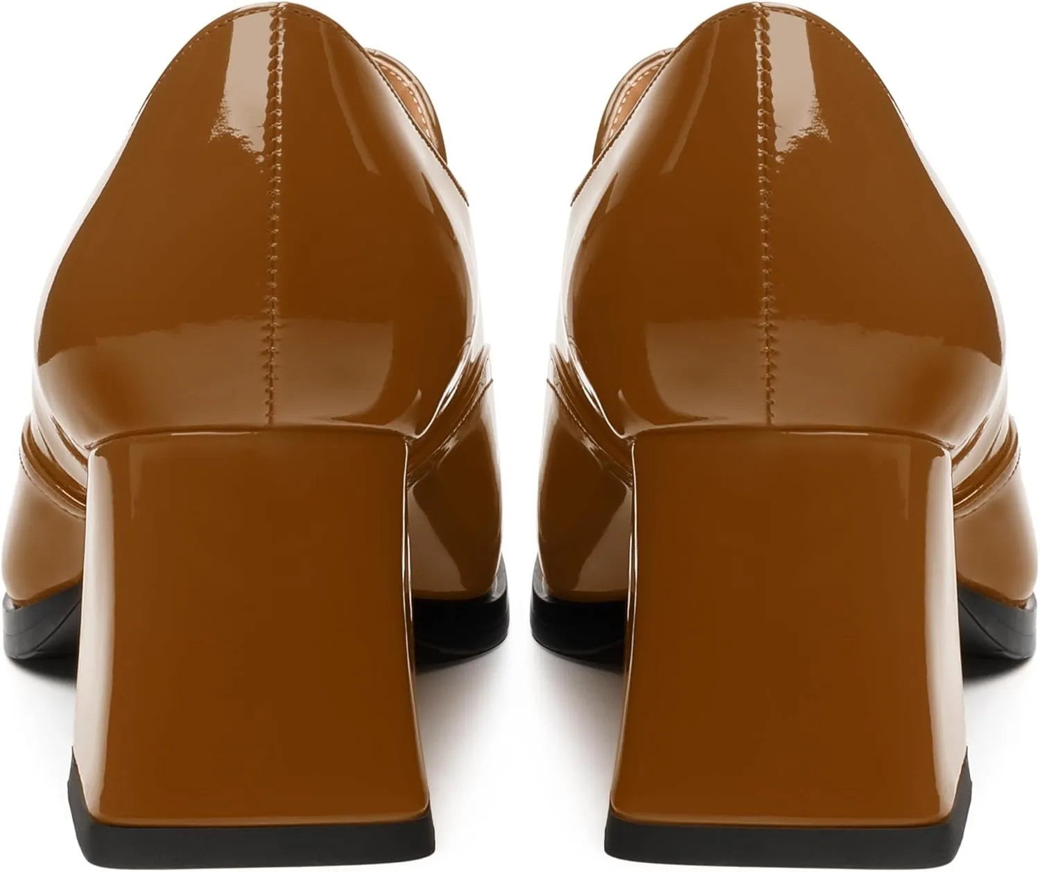Women's Loafers with Belt Buckle, Fashion Closed Square Toe Chunky Heeled Loafer Shose Comfortable Slip On Solid Dress Shose