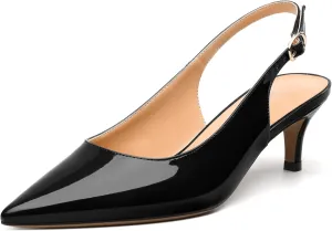 Women's Low Stiletto Heel Pumps, Pointed Toe Slingback with Adjustable Buckle, Versatile Work/Date/Party Solid Colors Shoes for Women