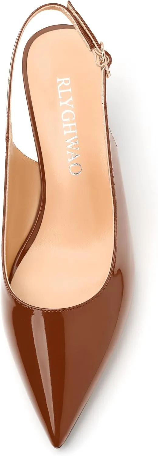 Women's Low Stiletto Heel Pumps, Pointed Toe Slingback with Adjustable Buckle, Versatile Work/Date/Party Solid Colors Shoes for Women