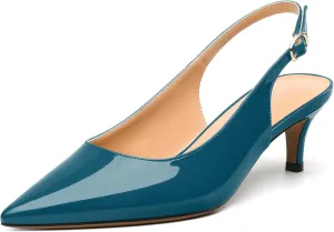 Women's Low Stiletto Heel Pumps, Pointed Toe Slingback with Adjustable Buckle, Versatile Work/Date/Party Solid Colors Shoes for Women