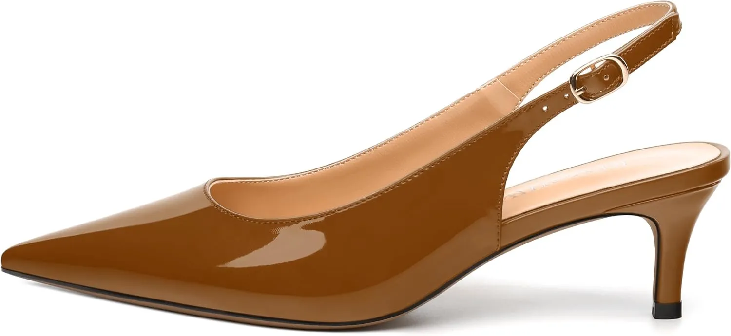Women's Low Stiletto Heel Pumps, Pointed Toe Slingback with Adjustable Buckle, Versatile Work/Date/Party Solid Colors Shoes for Women