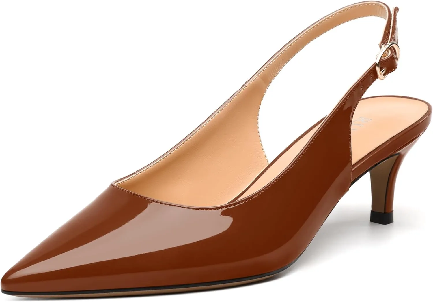 Women's Low Stiletto Heel Pumps, Pointed Toe Slingback with Adjustable Buckle, Versatile Work/Date/Party Solid Colors Shoes for Women
