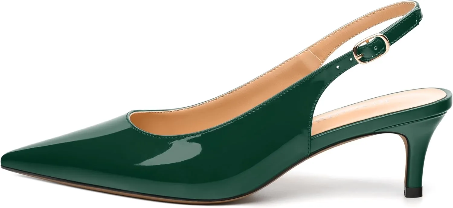 Women's Low Stiletto Heel Pumps, Pointed Toe Slingback with Adjustable Buckle, Versatile Work/Date/Party Solid Colors Shoes for Women
