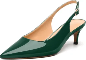 Women's Low Stiletto Heel Pumps, Pointed Toe Slingback with Adjustable Buckle, Versatile Work/Date/Party Solid Colors Shoes for Women