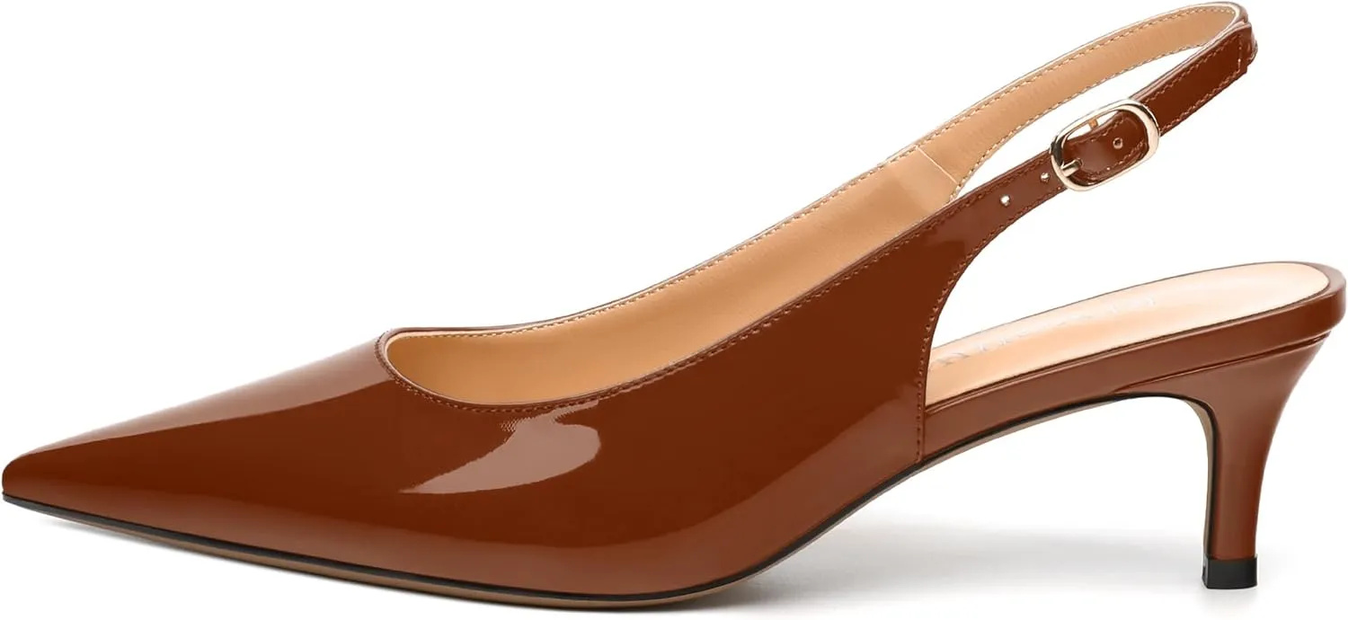 Women's Low Stiletto Heel Pumps, Pointed Toe Slingback with Adjustable Buckle, Versatile Work/Date/Party Solid Colors Shoes for Women