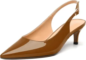 Women's Low Stiletto Heel Pumps, Pointed Toe Slingback with Adjustable Buckle, Versatile Work/Date/Party Solid Colors Shoes for Women