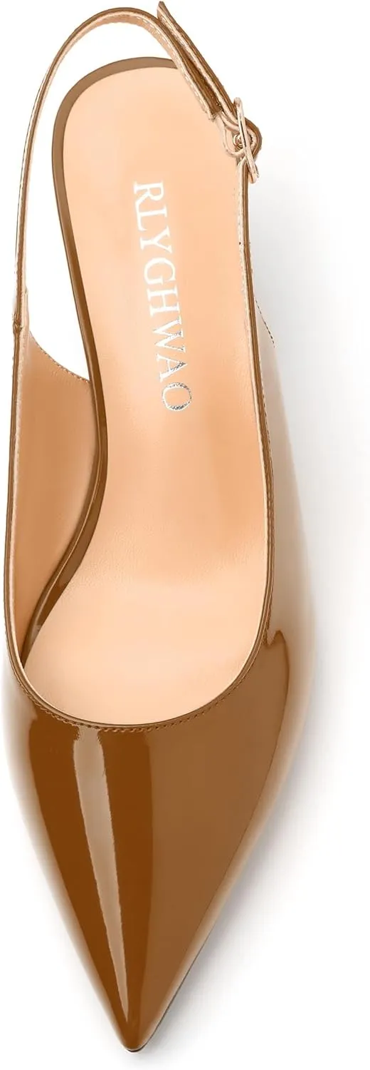 Women's Low Stiletto Heel Pumps, Pointed Toe Slingback with Adjustable Buckle, Versatile Work/Date/Party Solid Colors Shoes for Women