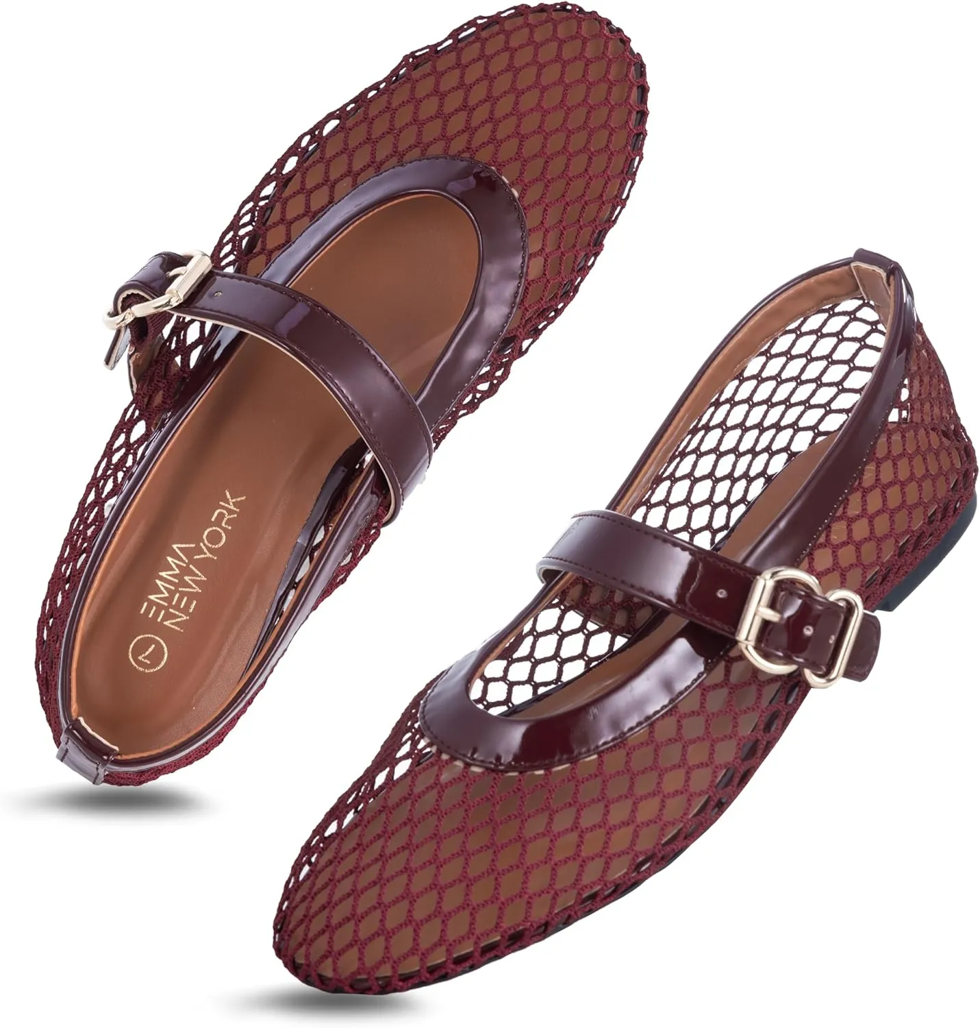 Womens Mesh Ballet Flats  Fishnet Mary Jane Flats with Adjustable Buckle Strap, Breathable & Stylish Ballerina Shoes