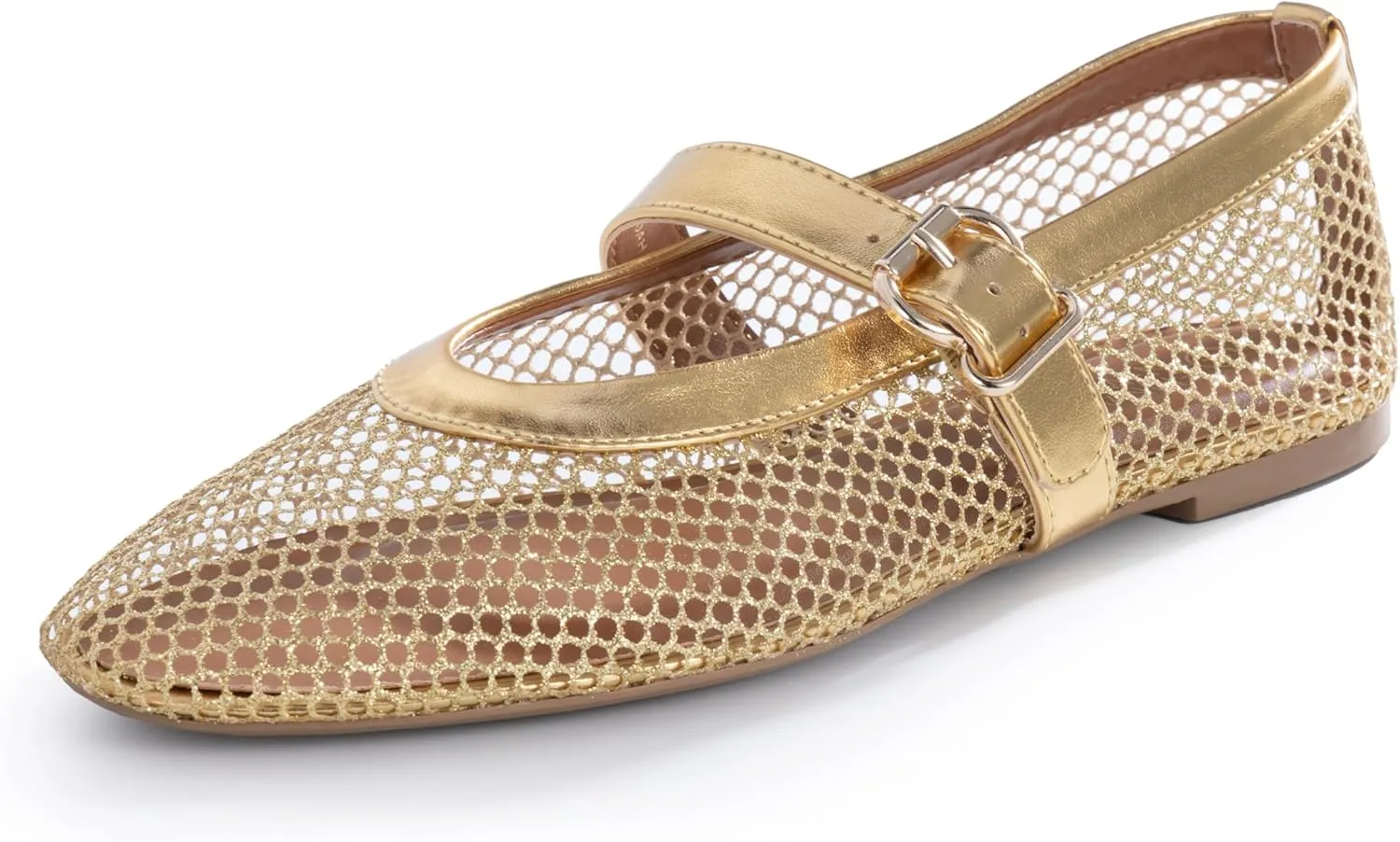 Womens Mesh Ballet Flats  Fishnet Mary Jane Flats with Adjustable Buckle Strap, Breathable & Stylish Ballerina Shoes