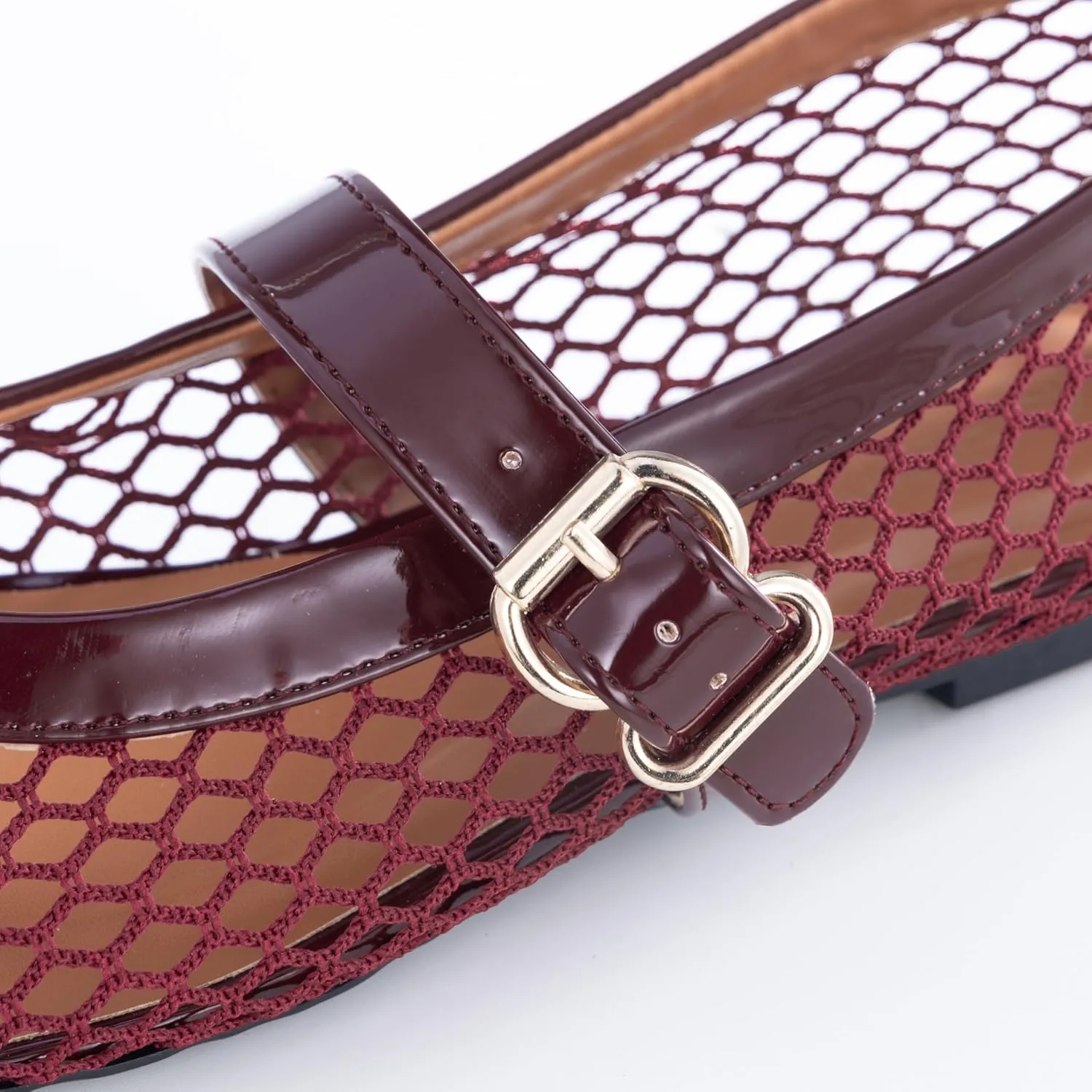 Womens Mesh Ballet Flats  Fishnet Mary Jane Flats with Adjustable Buckle Strap, Breathable & Stylish Ballerina Shoes
