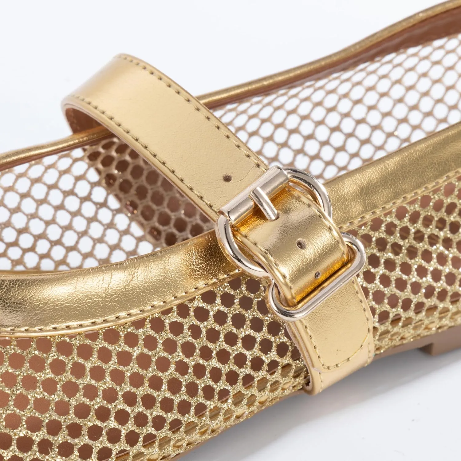 Womens Mesh Ballet Flats  Fishnet Mary Jane Flats with Adjustable Buckle Strap, Breathable & Stylish Ballerina Shoes