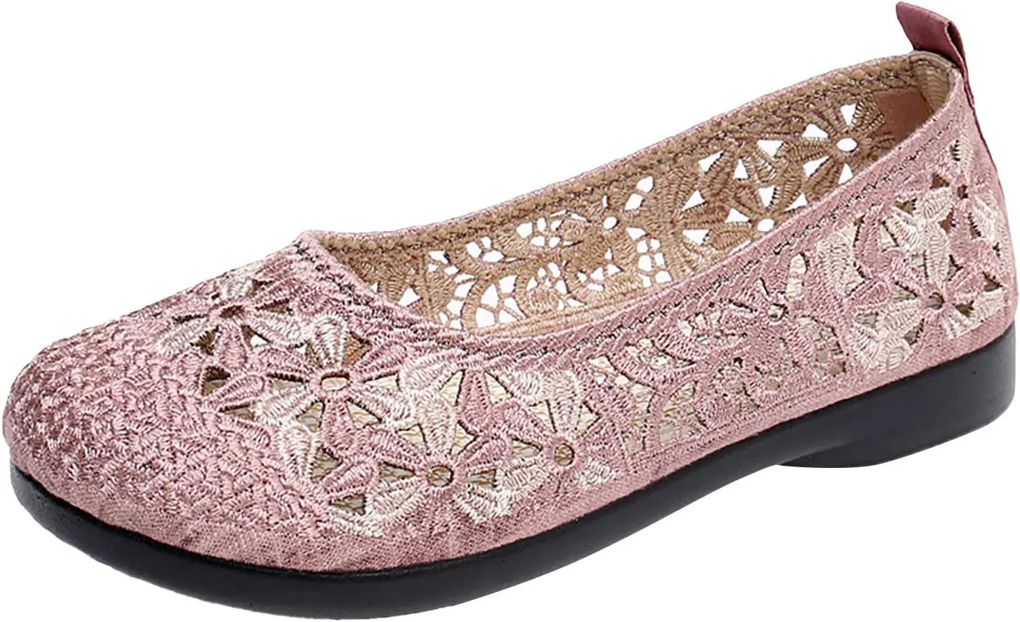 Women's Non Slip Dress Shoes See Through Mesh Lace Flowers Shoes Breathable Slip On Round Toe Bowling Women Size 6