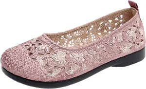 Women's Non Slip Dress Shoes See Through Mesh Lace Flowers Shoes Breathable Slip On Round Toe Bowling Women Size 6