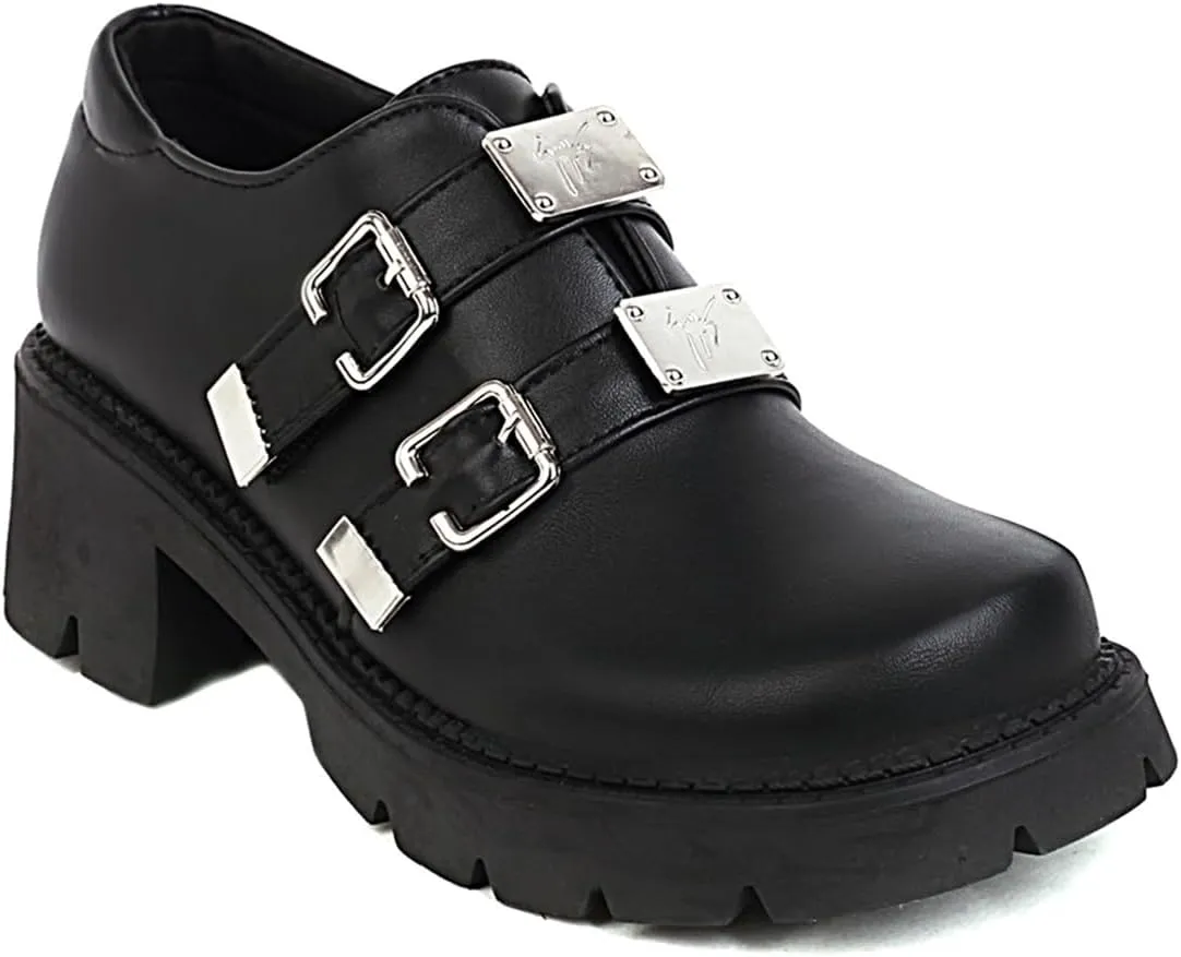 Women's Platform Chunky Hook & Loop Vintage Oxfords Dress Pumps Closed Round Toe Block Mid Heels Wedding Church Concise Comfy Dress All Weather Dating Retro Brogues Shoes