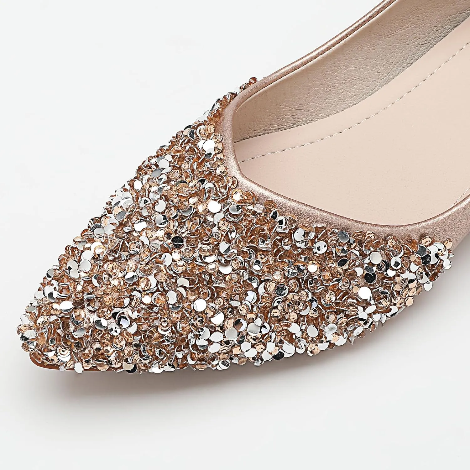 Women's Pumps, Closed Toe Chunky Heels for Women, Comfortable Work Pumps Shoes, Pointed Toe Rhinestones Dress Wedding Pumps for Women