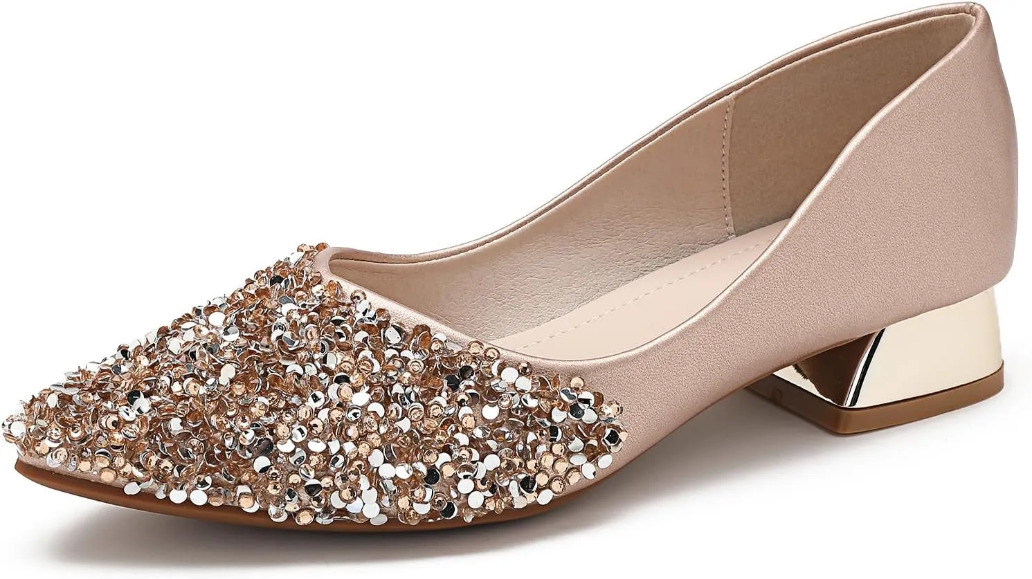 Women's Pumps, Closed Toe Chunky Heels for Women, Comfortable Work Pumps Shoes, Pointed Toe Rhinestones Dress Wedding Pumps for Women