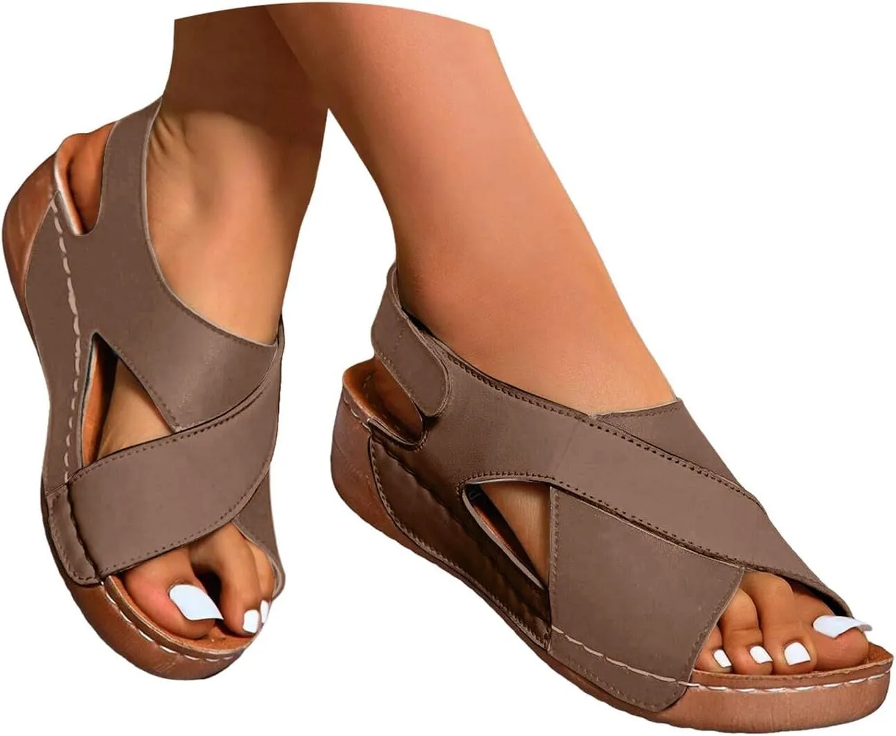 Womens Sandals Dressy Color Block Wedge Sandals Women Open Toe Back Strap Flats Shoes For Walking Summer Hiking Work