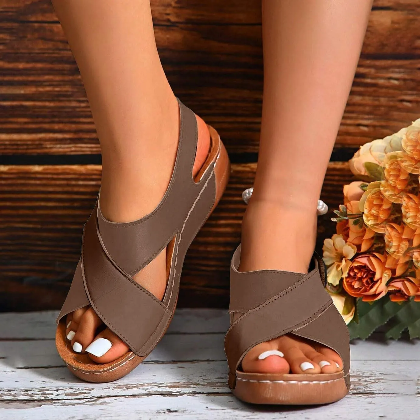 Womens Sandals Dressy Color Block Wedge Sandals Women Open Toe Back Strap Flats Shoes For Walking Summer Hiking Work