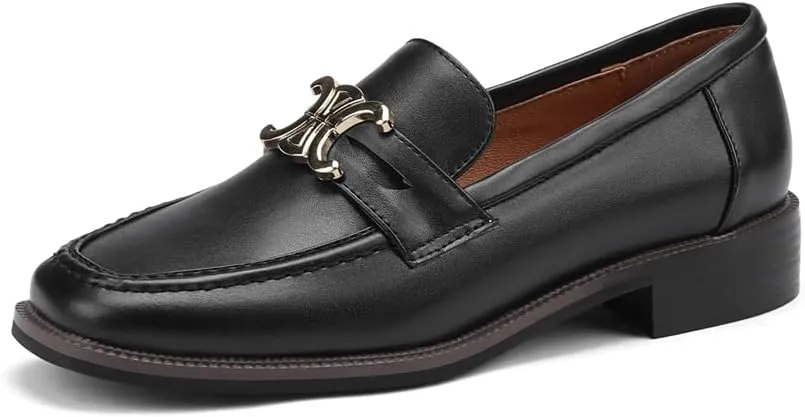 Women's Square Closed Toe Flats Loafers Pull-On Gold Metallic Comfortable Chunky Low Heel Office Cosplay Student Work Casual Comfortable Fashion Business Daily Wear Dress Shoes