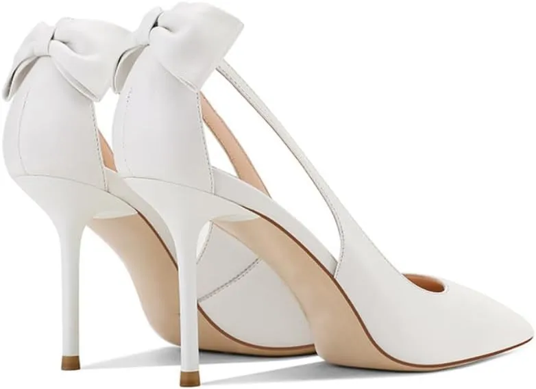 Women's White Bow Pumps Pointed Toe High Heels Closed Toe Stilettos Bridal Heels Dressy Wedding Evening Party Office Pumps Shoes