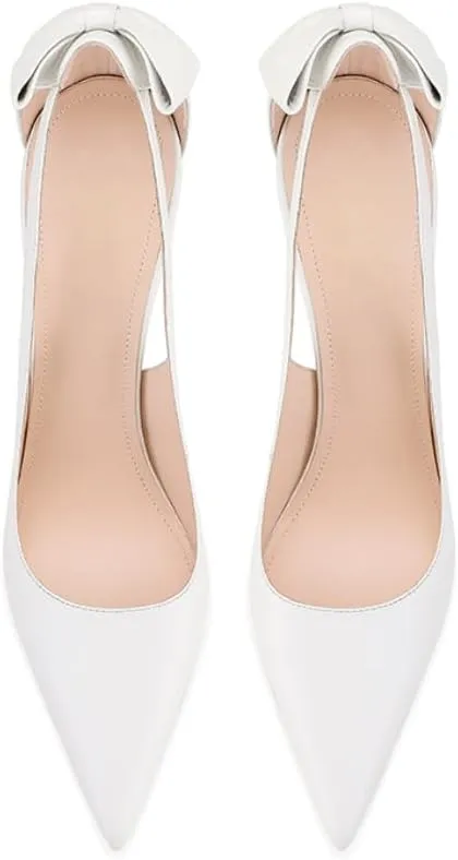 Women's White Bow Pumps Pointed Toe High Heels Closed Toe Stilettos Bridal Heels Dressy Wedding Evening Party Office Pumps Shoes