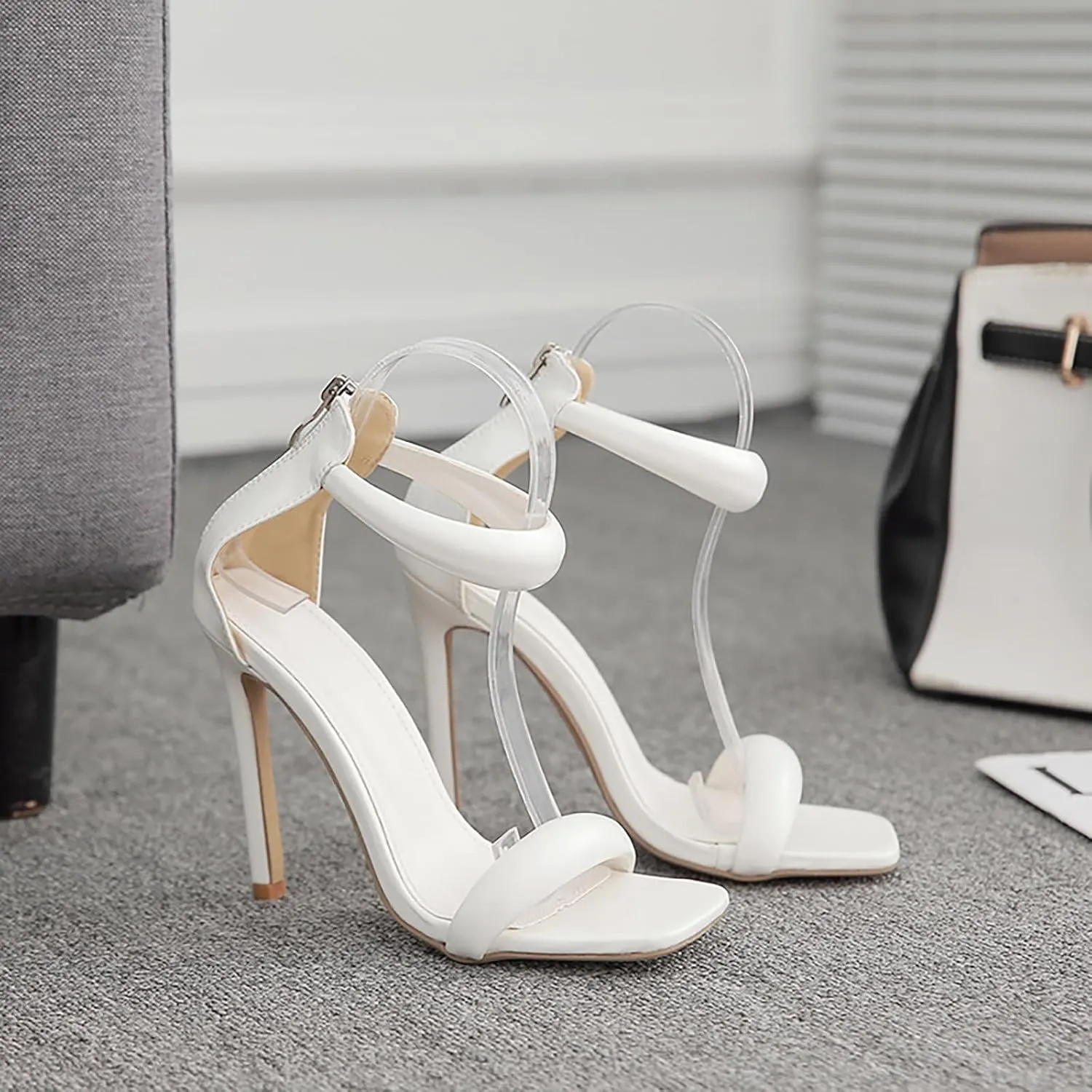 YIBLBOX Womens Sandals Square Open Toe Strappy High Heels Ankle Strap Stilettos Heels Sexy Party Wedding Evening Summer Pump Shoes